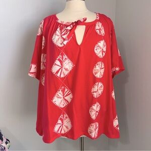 Lane Bryant 18/20 Tie Dye Pink Kimono Sleeve Keyhole Tie Blouse Top